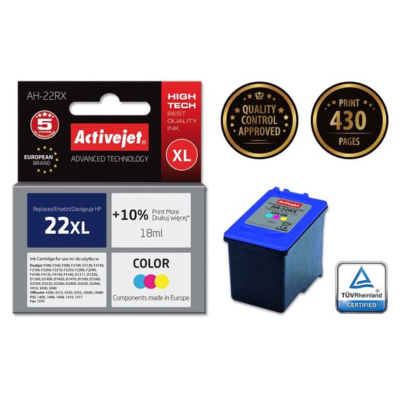 Activejet AH-22RX Ink (replacement for HP 22XL C9352A; Premium; 18 ml; color) | Techbox