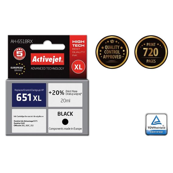 Activejet AH-651BRX Ink (replacement for HP 651 C2P10AE; Premium; 20 ml; black) | Techbox