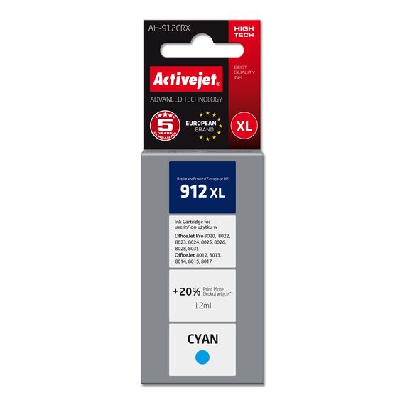 Activejet AH-912CRX Ink Cartridge (replacement for HP 912XL 3YL81AE; Premium; 990 pages; cyan) | Techbox