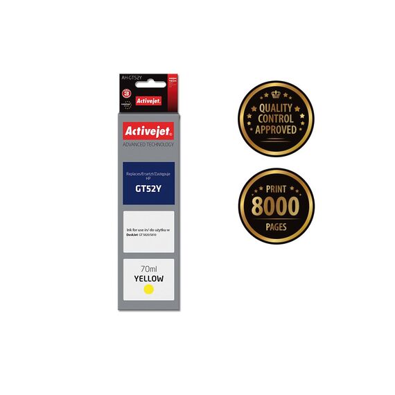 Activejet AH-GT52Y ink for HP printer; HP GT-52Y M0H56AE replacement; Supreme; 70 ml; yellow - Compatible Inks - Inks - Techbox