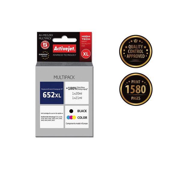 Activejet AH-M652RX ink (replacement for HP 652 F6V25AE/F6V24AE; Premium; 1 x 20 ml, 1 x 21 ml; black, color) | Techbox