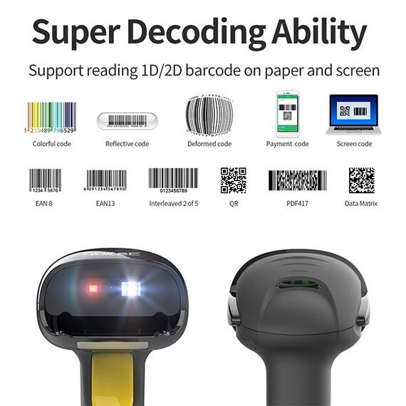 Qoltec 50853 Laser barcode scanner 1D | 2D | Black - POS & Barcode Scanners - Peripherals - Techbox