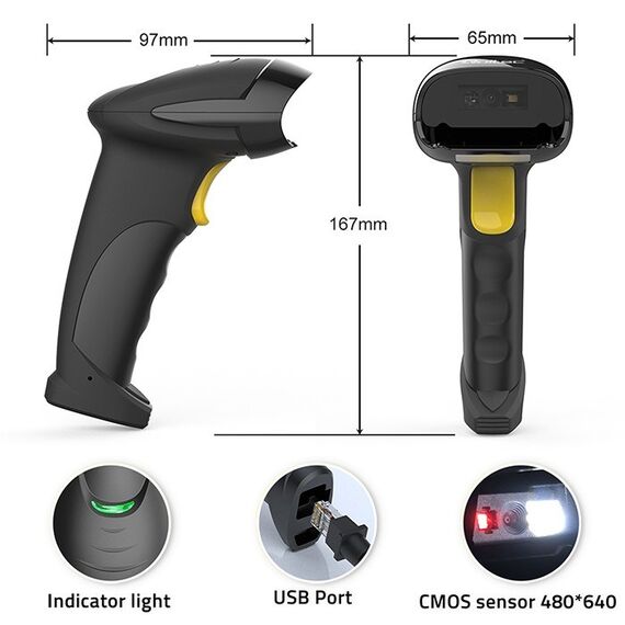 Qoltec 50853 Laser barcode scanner 1D | 2D | Black - POS & Barcode Scanners - Peripherals - Techbox