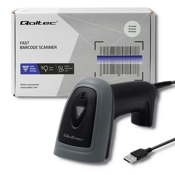 Qoltec 50863 Wired QR & BARCODE Scanner | USB | Techbox