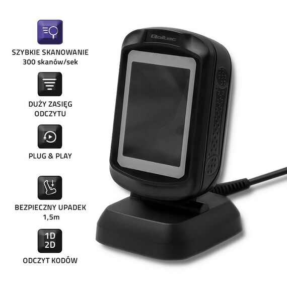 Qoltec 50864 Desktop QR & Barcode Scanner | USB | Techbox