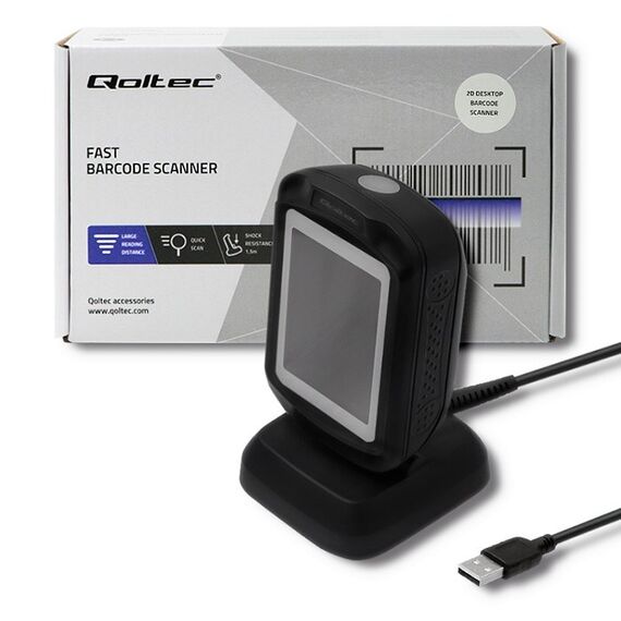 Qoltec 50864 Desktop QR & Barcode Scanner | USB | Techbox