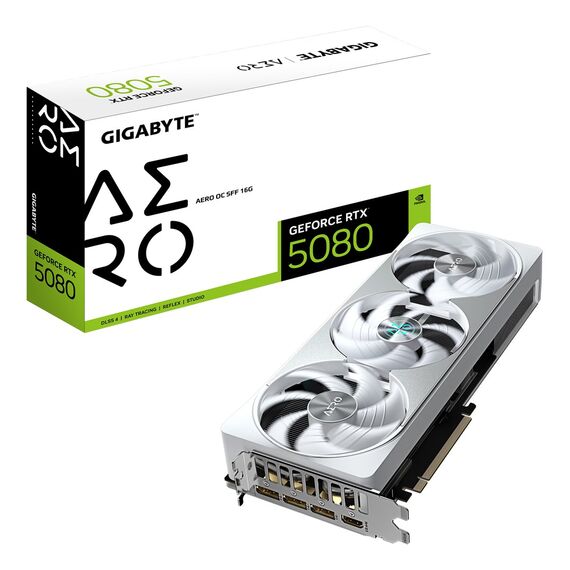 GIGABYTE GeForce RTX 5080 AERO OC SFF 16G Graphics Card - 16GB GDDR7, 256bit, PCI-E 5.0, 2730MHz Core Clock, 3 x DisplayPort, 1 x HDMI, GV-N5080AERO OC-16GD - Graphic Cards - Laptops & PC Builds - Techbox