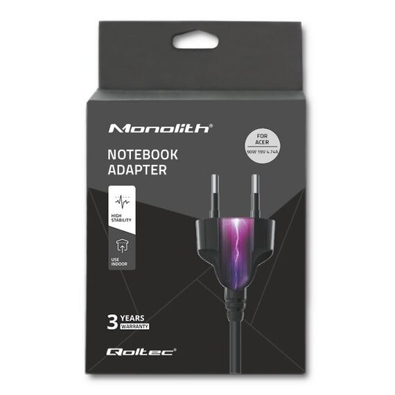 Qoltec 50087 Power adapter for Acer | 90W | 19V | 4.74A | 5.5*1.7 | +power cable | Techbox