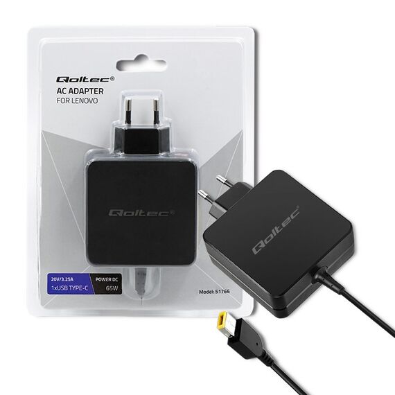 Qoltec 51766 Power adapter for Lenovo 65W | 20V |3.25A | Slim tip+pin | Techbox