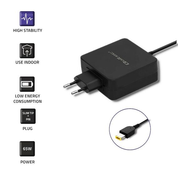 Qoltec 51766 Power adapter for Lenovo 65W | 20V |3.25A | Slim tip+pin | Techbox