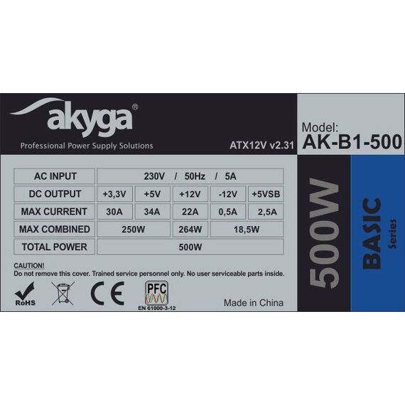 Akyga AK-B1-500 power supply unit 500 W ATX Grey - PSU - Laptops & PC Builds - Techbox