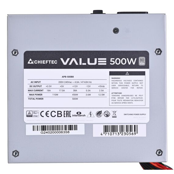 Chieftec Value APB-500B8 power supply unit 500 W 20+4 pin ATX ATX Silver | Techbox