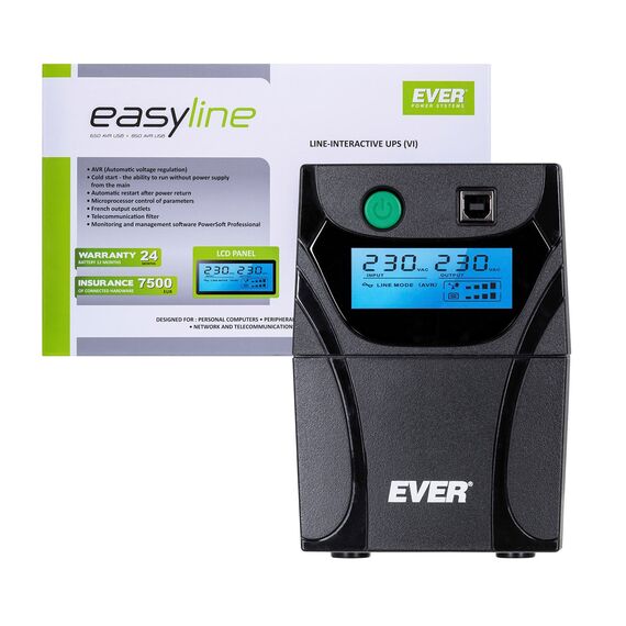 Ever EASYLINE 650 AVR USB Line-Interactive 0.65 kVA 360 W - UPS & Surge Protectors - Surge Protection - Techbox