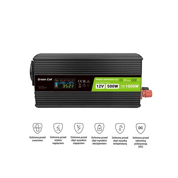 Green Cell PowerInverter LCD 12V 500W/10000W car inverter with display - pure sine wave - Various - Auto & Moto - Techbox