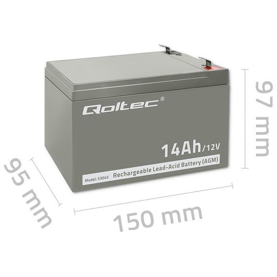 Qoltec 53045 AGM battery | 12V | 14Ah | max. 210A - UPS Batteries - Surge Protection - Techbox