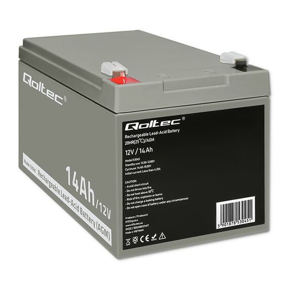 Qoltec 53045 AGM battery | 12V | 14Ah | max. 210A - UPS Batteries - Surge Protection - Techbox