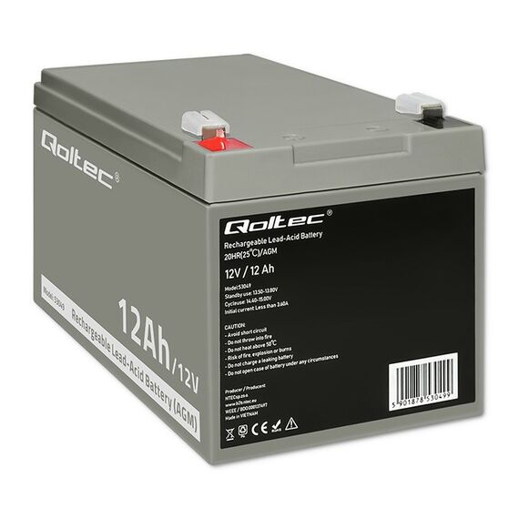 Qoltec 53049 AGM battery | 12V |  12Ah - UPS Batteries - Surge Protection - Techbox