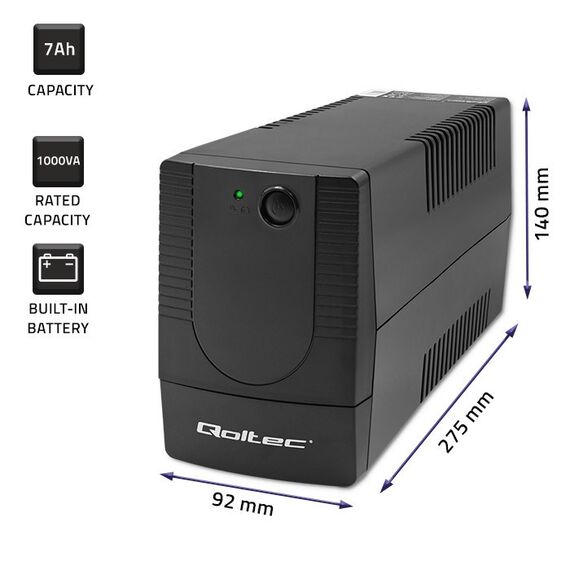 Qoltec 53774 uninterruptible power supply (UPS) Line-Interactive 1 kVA 600 W 1 AC outlet(s) | Techbox