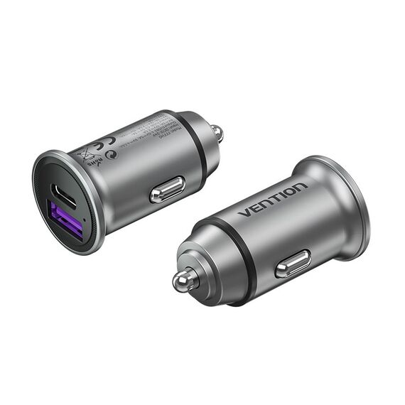 Vention Two-Port USB A+A(30+30) Car Charger Gray Mini Style Aluminium Alloy Type | Techbox