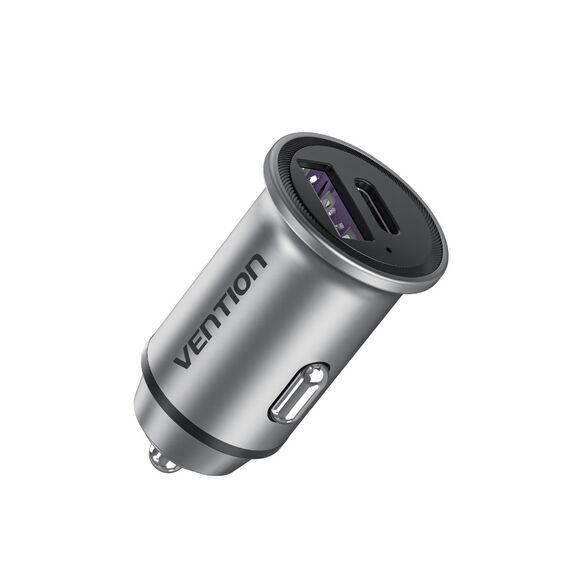 Vention Two-Port USB A+A(30+30) Car Charger Gray Mini Style Aluminium Alloy Type | Techbox