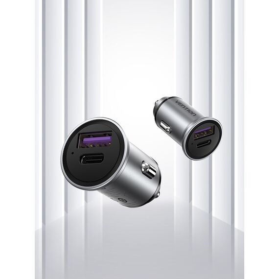 Vention Two-Port USB A+A(30+30) Car Charger Gray Mini Style Aluminium Alloy Type | Techbox