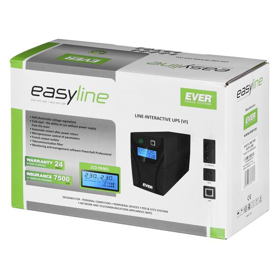 Ever EASYLINE 850 AVR USB Line-Interactive 0.85 kVA 480 W 2 AC outlet(s) | Techbox