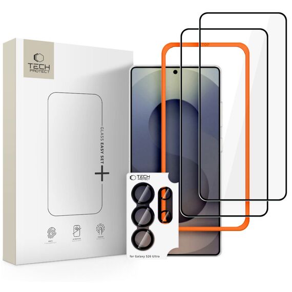 Tech-Protect Easy Set+ 3-Pack Tempered Glass for Samsung Galaxy S26 Ultra - Black