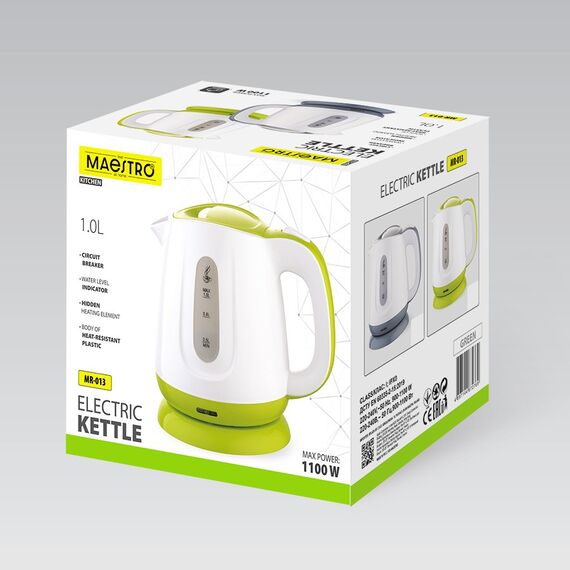 Electric kettle MAESTRO MR013 1 L 1100 W (MR-013-GREEN) Green, White - Kettles - Coffee & Beverages - Techbox