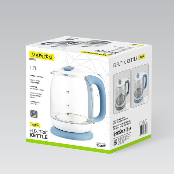 Maestro MR-056-Blue Glass Electric Kettle 1.7 L | Techbox