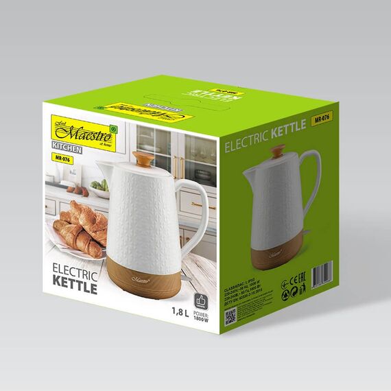 Maestro MR-076 electric kettle 1.8 L 1800 W White, Wood | Techbox