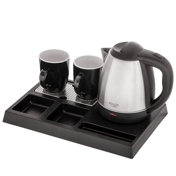 Adler AD 1354 Hotel kettle stainless steel 1.2 L + tray with cups black, steel | Techbox
