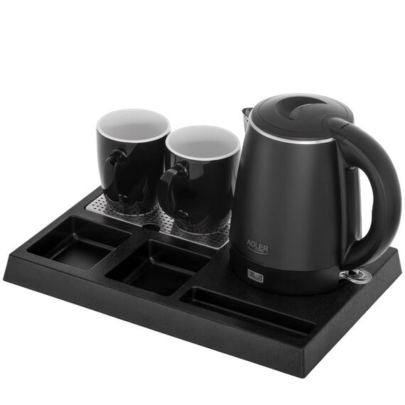 Adler AD 1387 Hotel kettle stainless steel 1 L + tray with cups black | Techbox