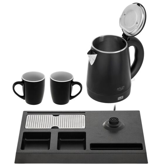 Adler AD 1387 Hotel kettle stainless steel 1 L + tray with cups black | Techbox