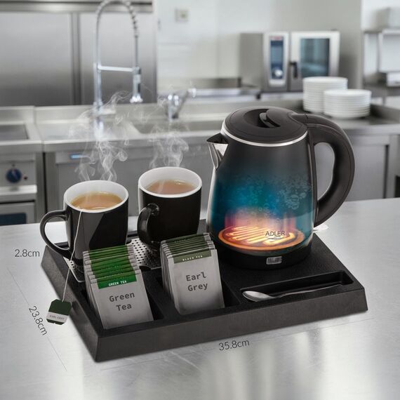 Adler AD 1387 Hotel kettle stainless steel 1 L + tray with cups black | Techbox