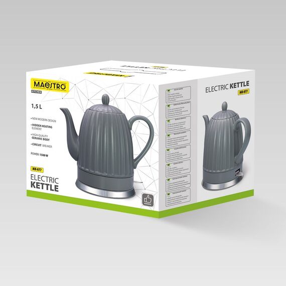 Ceramic electric kettle MAESTRO MR-077 1.5l 1500W Grey - Kettles - Coffee & Beverages - Techbox
