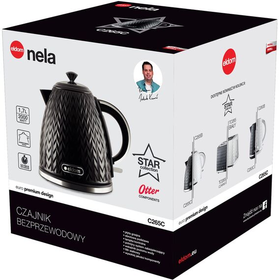 ELDOM NELA kettle, 1.7 l capacity, 2000 W power, black | Techbox