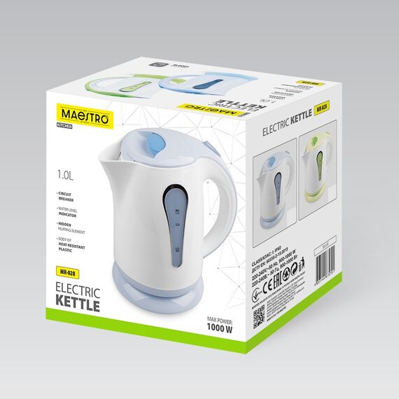 Maestro MR-028-Blue Electric Kettle 1 L - Kettles - Coffee & Beverages - Techbox
