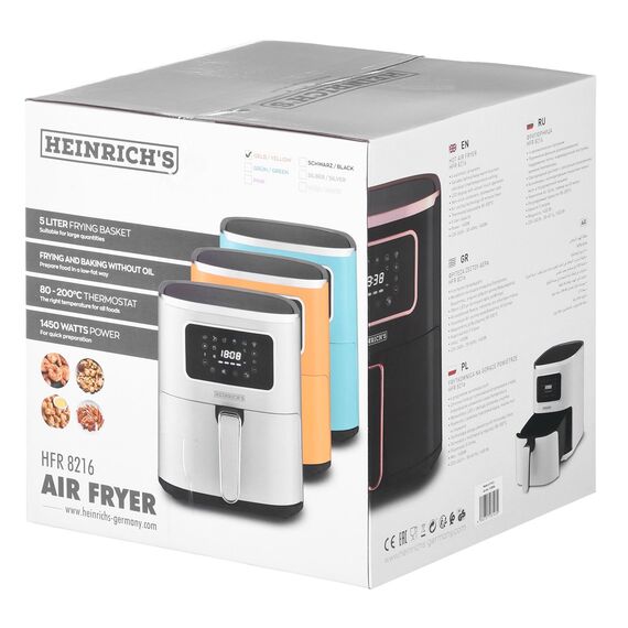 Heinrich‘’s HFR 8216 Hot air fryer 5.0 l 1450 W Yellow - Deep Fryers - Cooking - Techbox