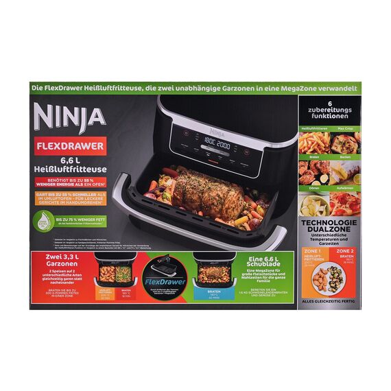Ninja AF550EU fryer Double 6.6 L Stand-alone 2470 W Hot air fryer Black, Silver | Techbox