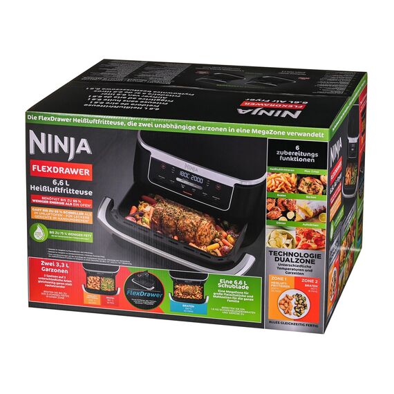 Ninja AF550EU fryer Double 6.6 L Stand-alone 2470 W Hot air fryer Black, Silver | Techbox