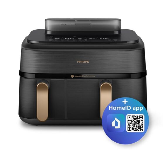 Philips 5000 series NA552/00 fryer Double 9 L Stand-alone 2750 W Hot air fryer Black, Gold | Techbox