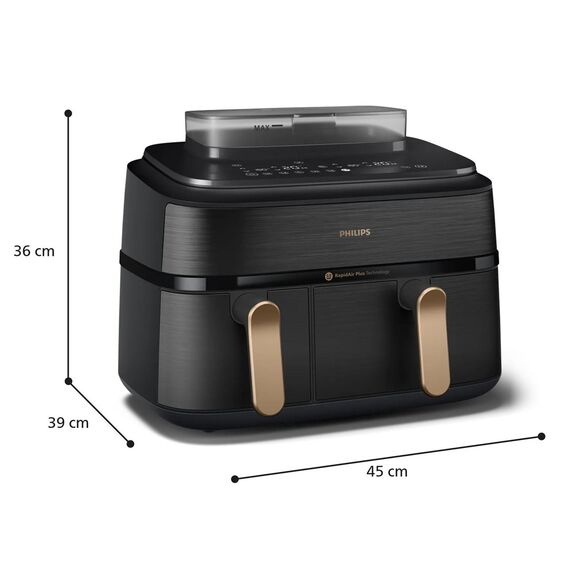 Philips 5000 series NA552/00 fryer Double 9 L Stand-alone 2750 W Hot air fryer Black, Gold | Techbox