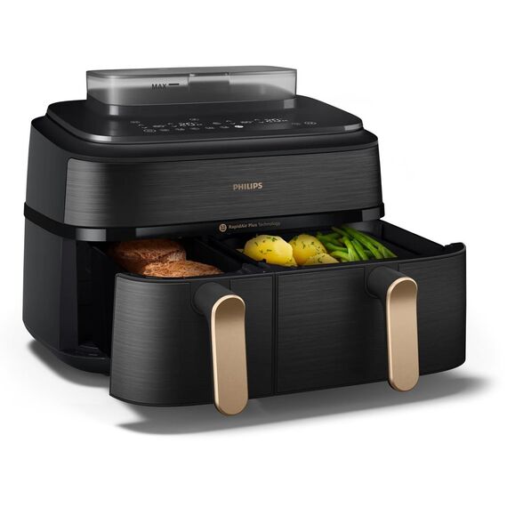 Philips 5000 series NA552/00 fryer Double 9 L Stand-alone 2750 W Hot air fryer Black, Gold | Techbox
