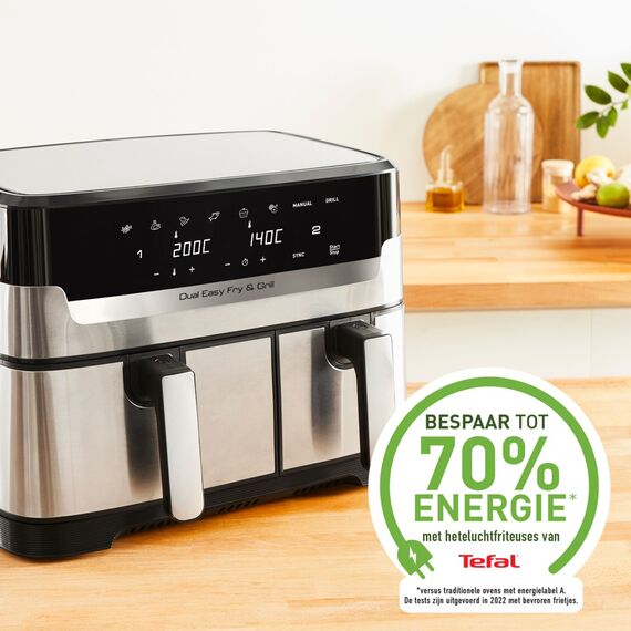 Tefal Dual Easy Fry & Grill EY905D Double 8.3 L Stand-alone 2700 W Hot air fryer Stainless steel | Techbox