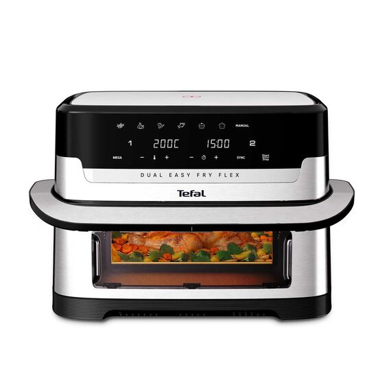 Tefal Dual Easy Fry Flex EY922D 9 L Stand-alone Hot air fryer Black, Stainless steel | Techbox