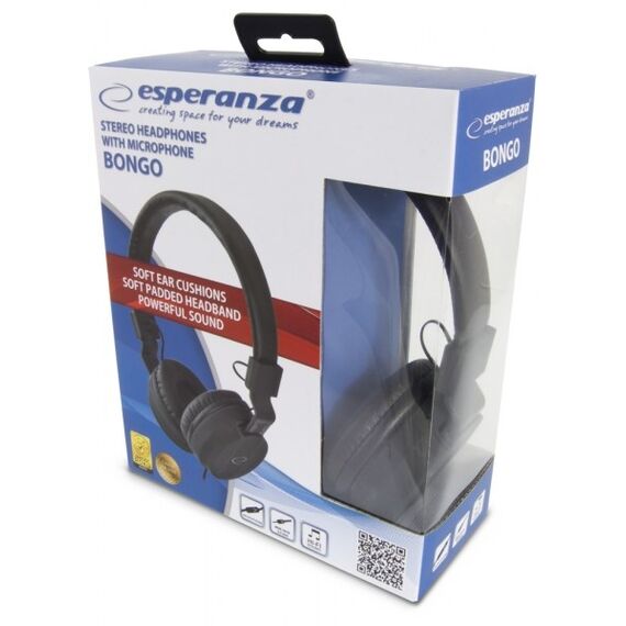 Esperanza BONGO Headphones Wired Head-band Calls/Music/Sport/Everyday Black - Headsets - Speakers & Headphones - Techbox