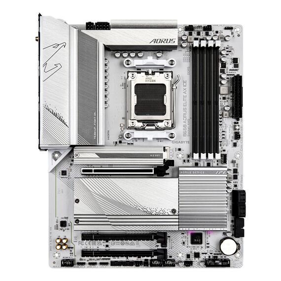 GIGABYTE B650 AORUS ELITE AX ICE Motherboard - Supports AMD Ryzen 9000 CPUs, 12+2+2 Phases Digital VRM, up to 8000MHz DDR5 (OC), 1xPCIe 5.0 + 2xPCIe 4.0 M.2, Wi-Fi 6E, 2.5GbE LAN, USB 3.2 Gen 2x2 | Techbox