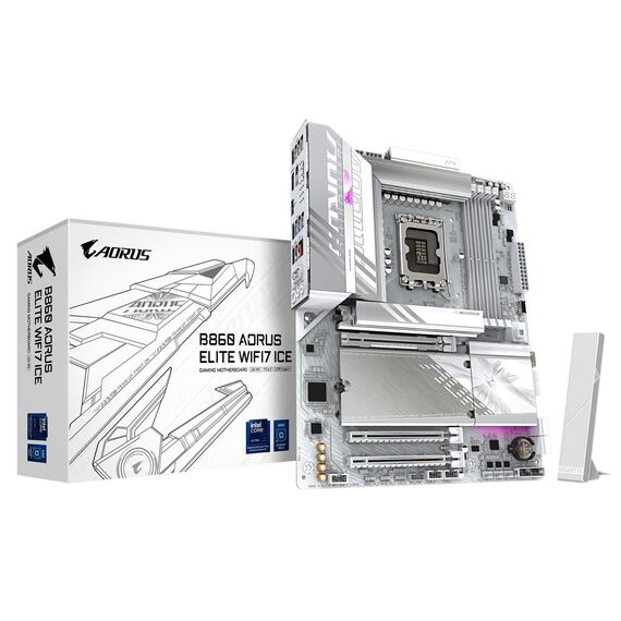 GIGABYTE B860 AORUS ELITE WIFI7 ICE Motherboard - Intel Core Ultra Series CPUs, 14+1+2+1 Phases VRM, up to 9200MHz DDR5, 1xPCIe 5.0 + 2xPCIe 4.0 M.2, 2.5GbE LAN, WIFI 7, USB 4 | Techbox