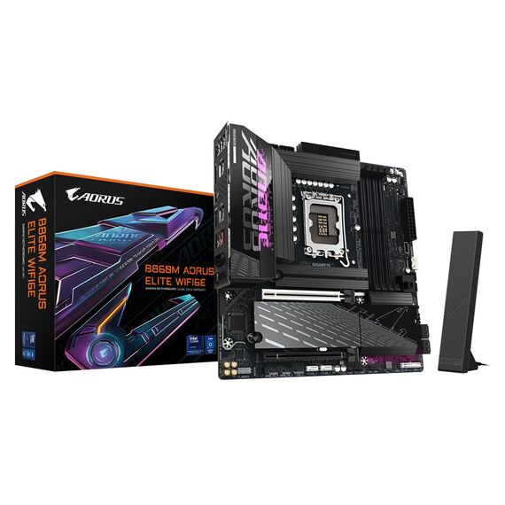GIGABYTE B860M AORUS ELITE WIFI6E Motherboard - Intel Core Ultra Series CPUs, 12+1+2+1 Phases VRM, up to 9200MHz DDR5, 1xPCIe 5.0 + 2xPCIe 4.0 M.2, 2.5GbE LAN, WIFI 6E, Thunderbolt | Techbox