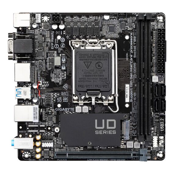 GIGABYTE H610I Motherboard - Supports Intel Core 14th CPUs, 4+1+1 Hybrid Digital VRM, up to 5600MHz DDR5, 1xPCIe 3.0 M.2, GbE LAN, USB 3.2 Gen 1 - Motherboards - Laptops & PC Builds - Techbox